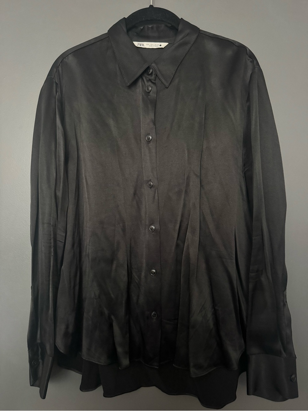 Zara Women’s Black Satin Button-Up Shirt